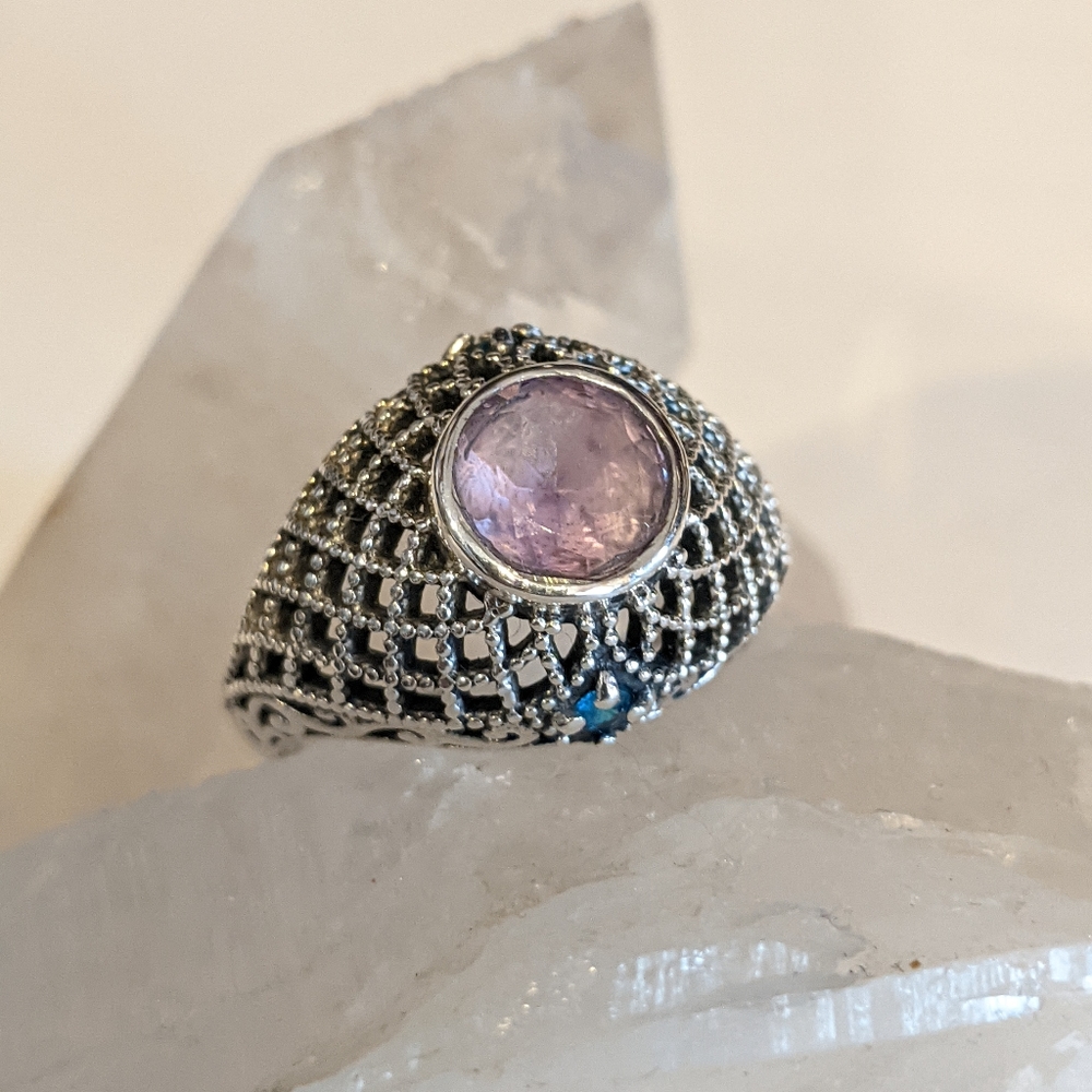 Amethyst & Blue Topaz .925 Silver Ring, size 8